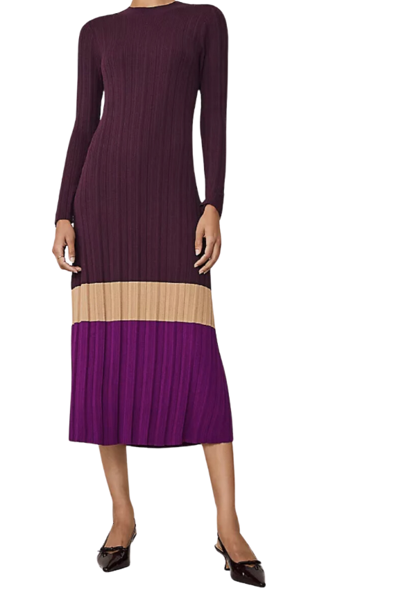 Colorblock Ribbed Mock Neck Sweater Dress